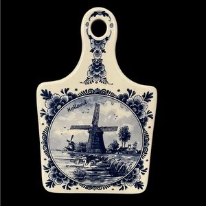 *NFS*Vintage Delft Blue Hand Painted EH Crown Ceramic Wall PlaqueWindmillHolland